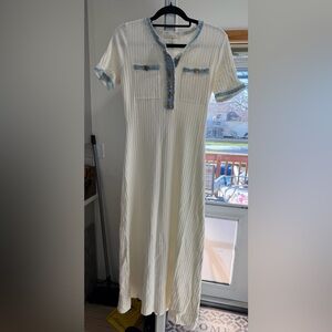 Ribbed Maxi Dress with Blue Trim